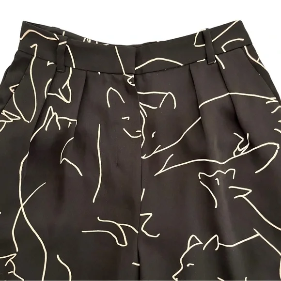 Babaton Pants Fox Print Sz 2 Black Tan Classic Baggy Fit Tapered Leg Aritzia - Picture 4 of 16